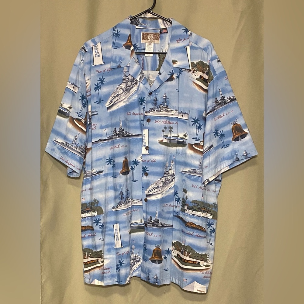Vintage Kalaheo RJC Hawaiian Shirt Pearl Harbor Memorial World World 2 Ships 2XL